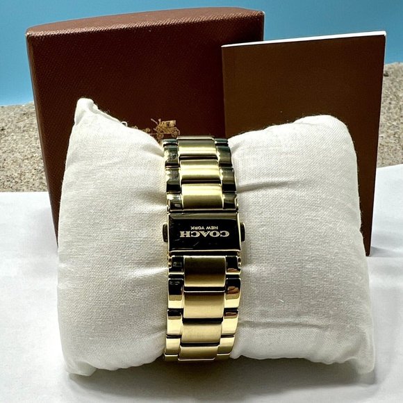 COACH Tristen 14502348 Gold-Tone Wristwatch C Signature Dark Blue Dial S.Steel - Picture 4 of 7